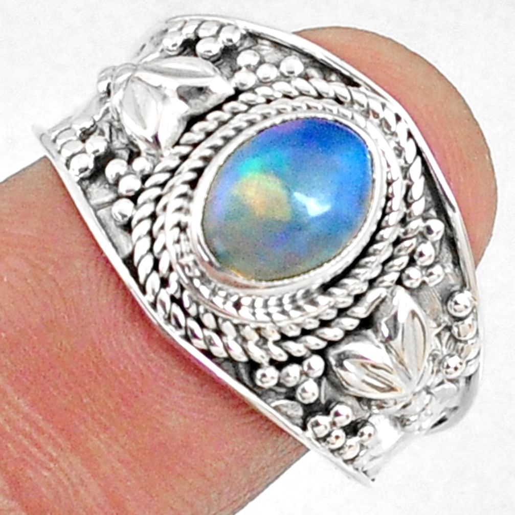 925 silver 2.11cts natural ethiopian opal oval solitaire ring size 9 r69008