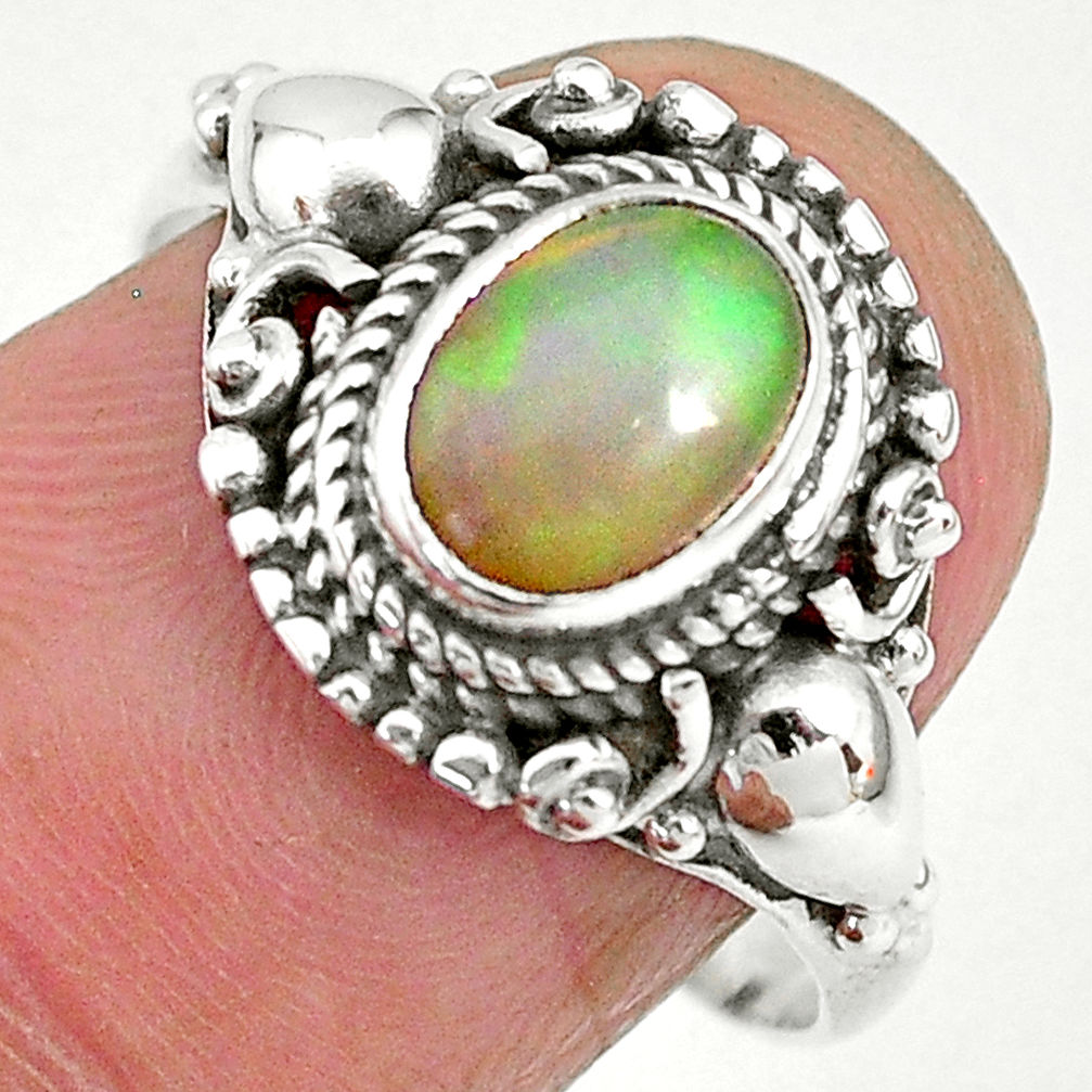 925 silver 2.11cts natural ethiopian opal oval solitaire ring size 8.5 t2836