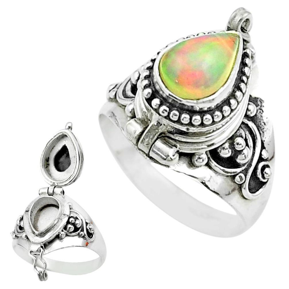 925 silver 2.25cts natural ethiopian opal pear poison box ring size 7 t52856