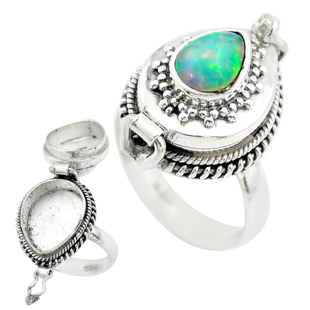 925 silver 2.18cts natural ethiopian opal pear poison box ring size 7 t52857