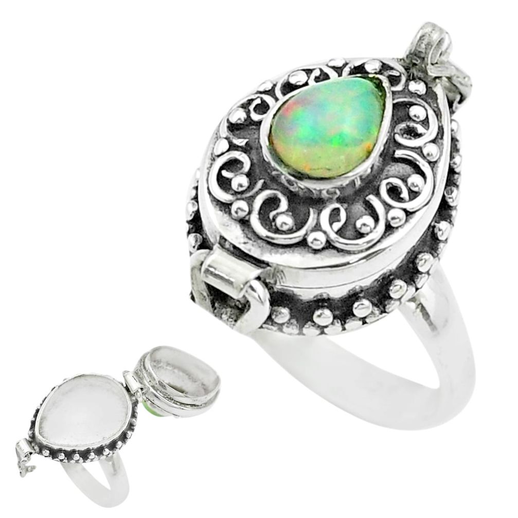 925 silver 2.14cts natural ethiopian opal pear poison box ring size 6.5 t52851