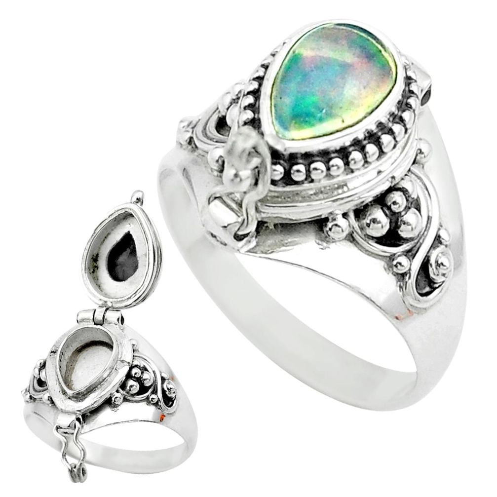 925 silver 2.20cts natural ethiopian opal pear poison box ring size 6.5 t52859
