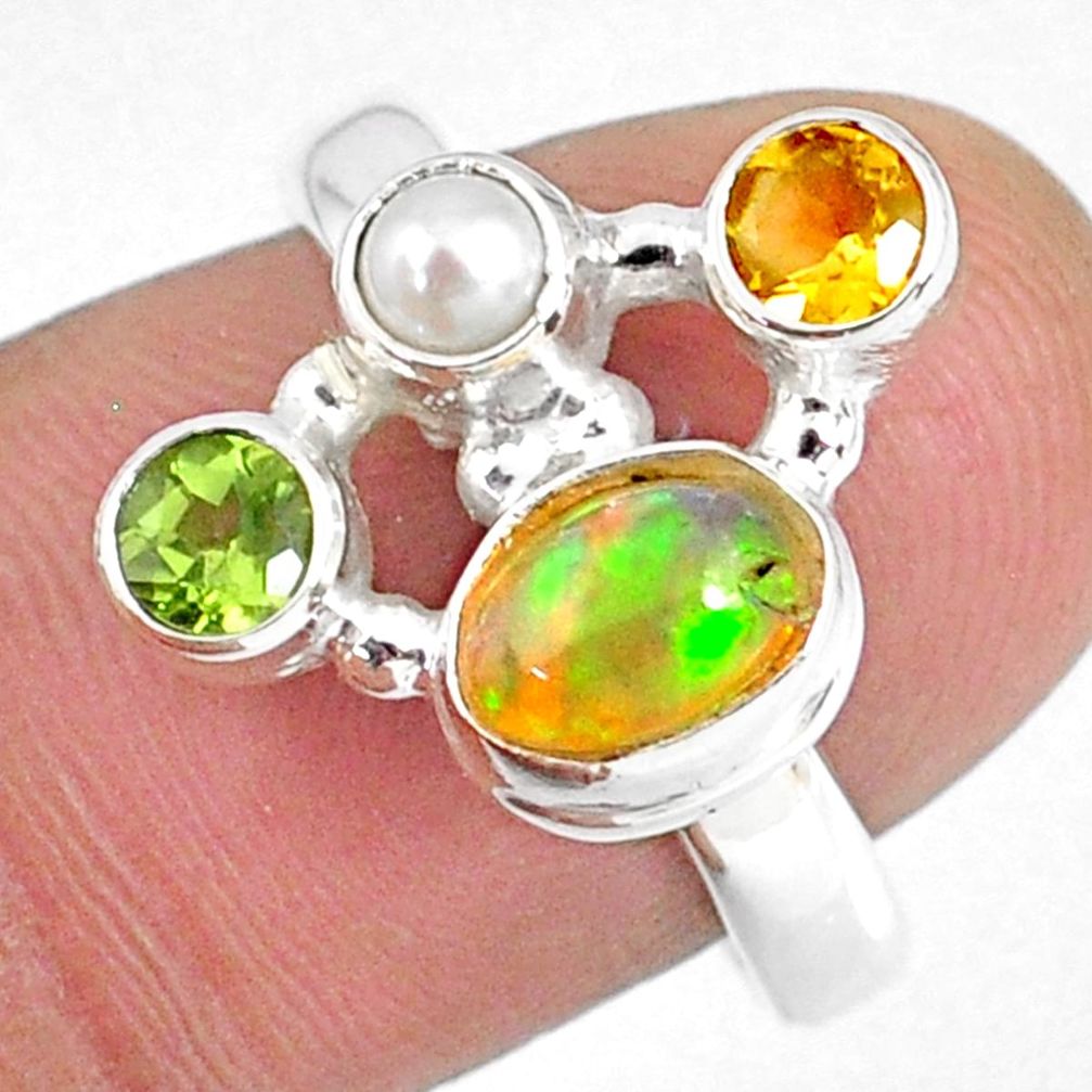 925 silver 3.83cts natural ethiopian opal pearl citrine ring size 8.5 r59196