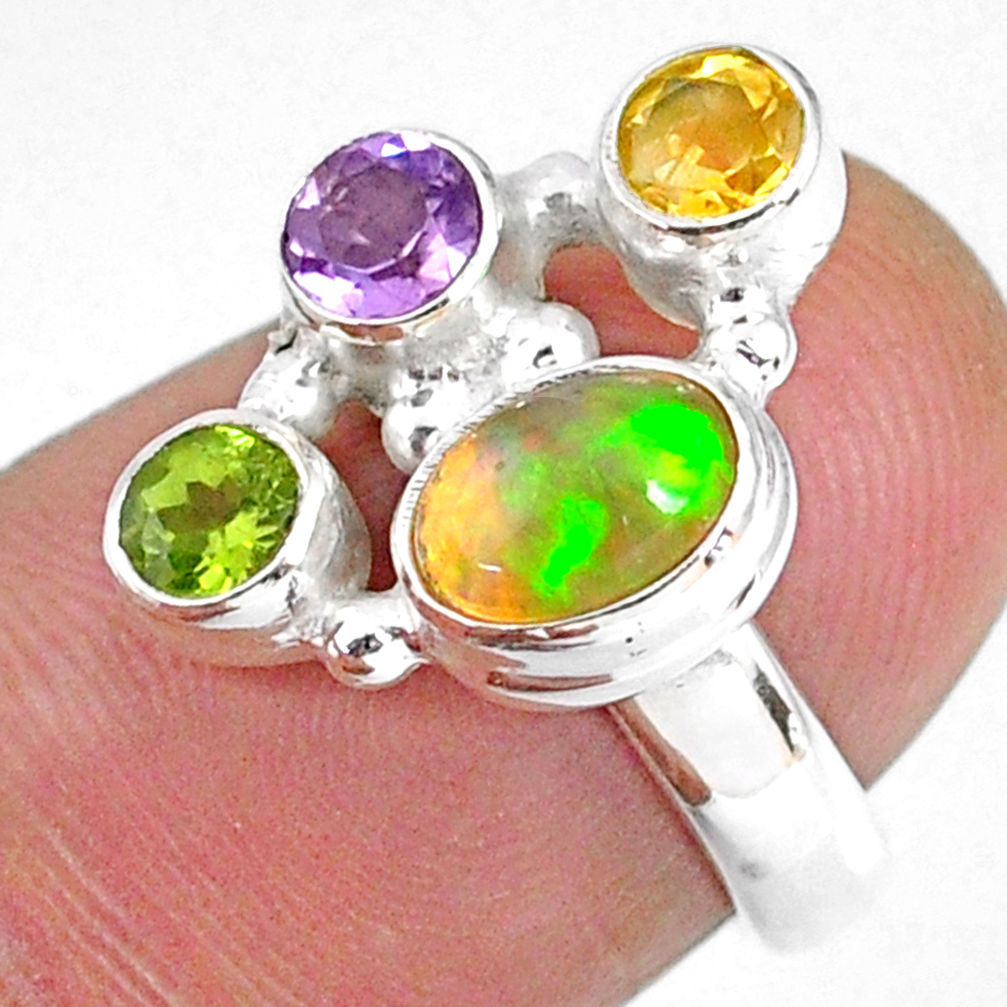 925 silver 3.83cts natural ethiopian opal peridot citrine ring size 5.5 r59186