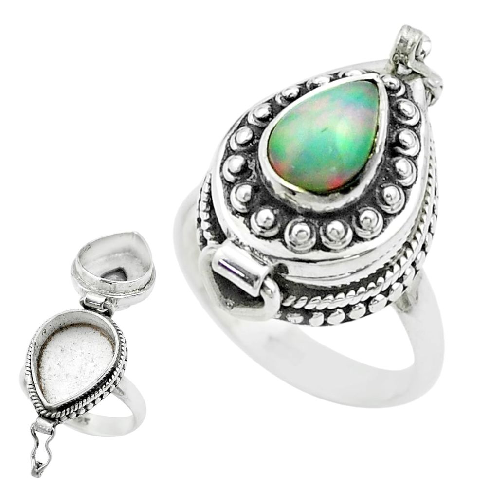 925 silver 2.24cts natural ethiopian opal poison box ring jewelry size 8 t52848