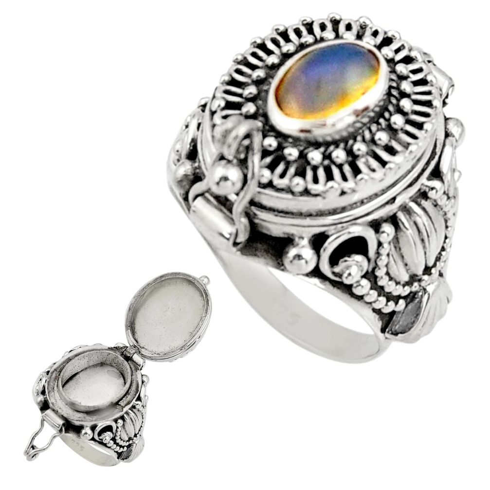 925 silver 3.38cts natural ethiopian opal poison box ring size 7.5 r41217