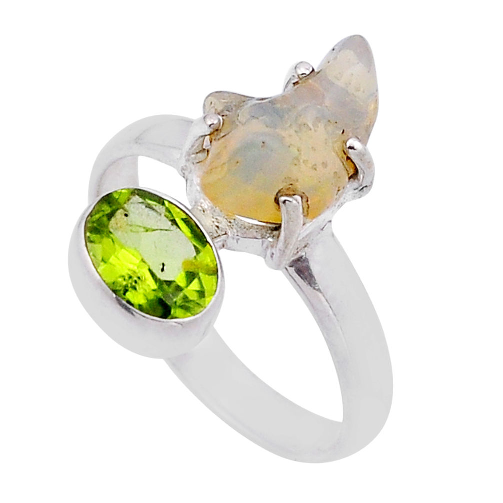 925 silver 6.43cts natural ethiopian opal rough fancy peridot ring size 8 n50049