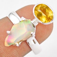 925 silver 7.67cts natural ethiopian opal rough yellow citrine ring size 7 u6673