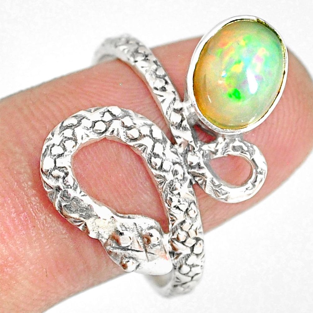 925 silver 3.06cts natural ethiopian opal snake solitaire ring size 9.5 r82526
