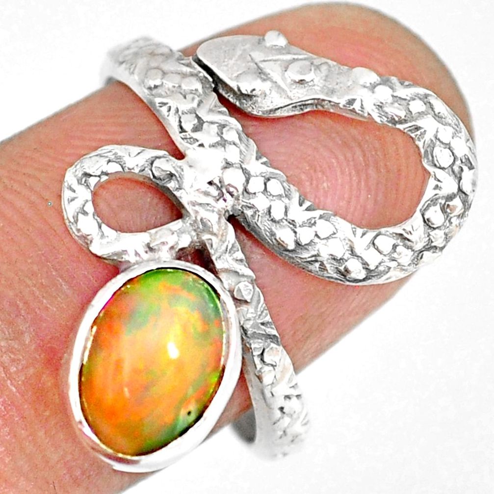 925 silver 3.07cts natural ethiopian opal snake solitaire ring size 8.5 r82531