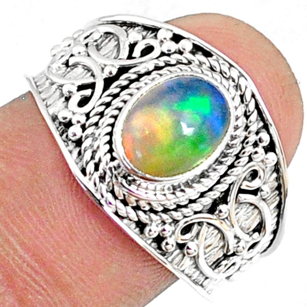 925 silver 2.17cts natural ethiopian opal solitaire ring jewelry size 8.5 r69032