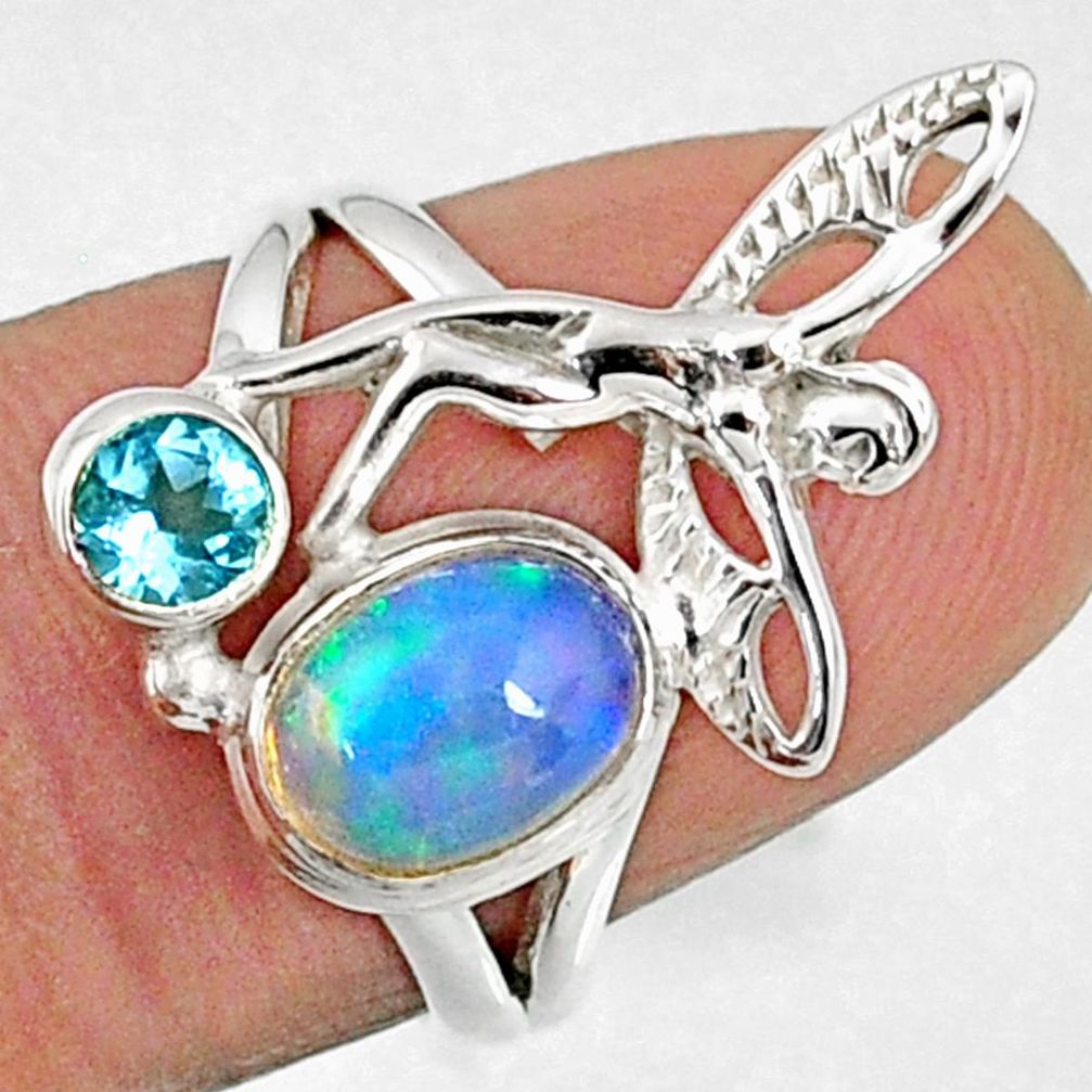 925 silver 3.07cts natural ethiopian opal topaz angel wing ring size 6.5 r65580