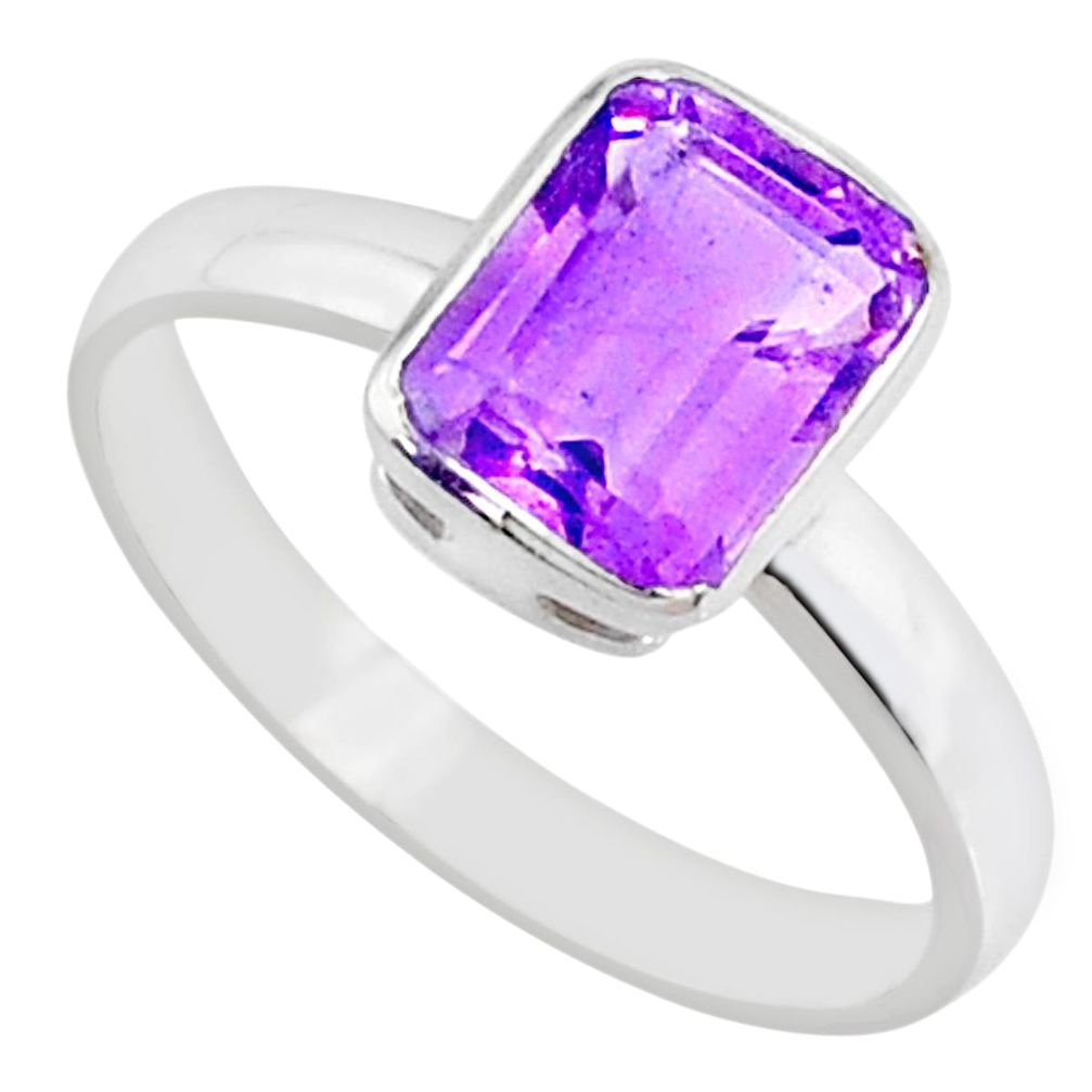 925 silver 2.02cts natural faceted amethyst octagan solitaire ring size 8 r70864