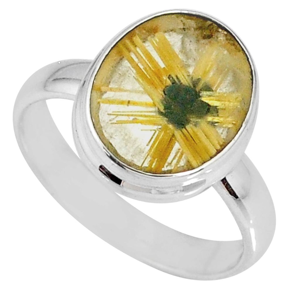 925 silver 5.36cts natural golden star rutilated quartz oval ring size 9 r60316