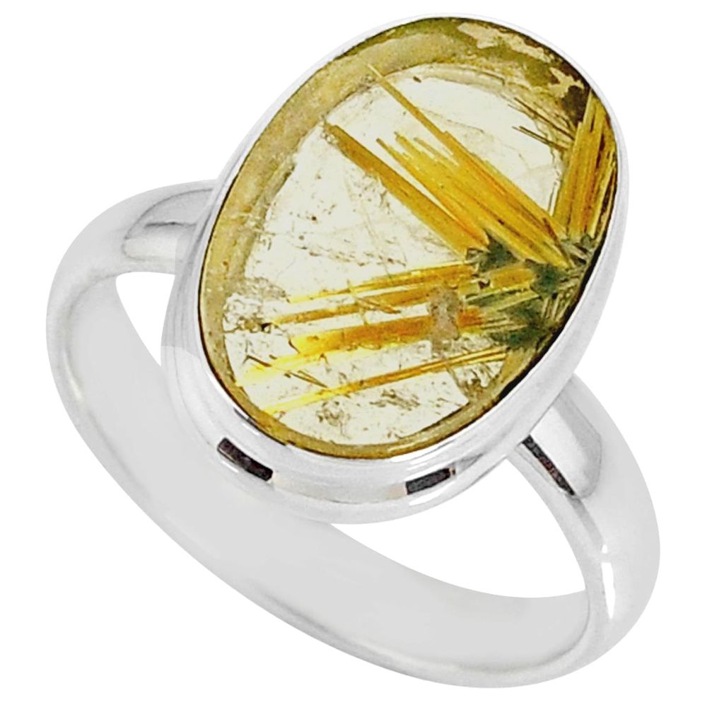 925 silver 7.53cts natural golden star rutilated quartz oval ring size 9 r60324