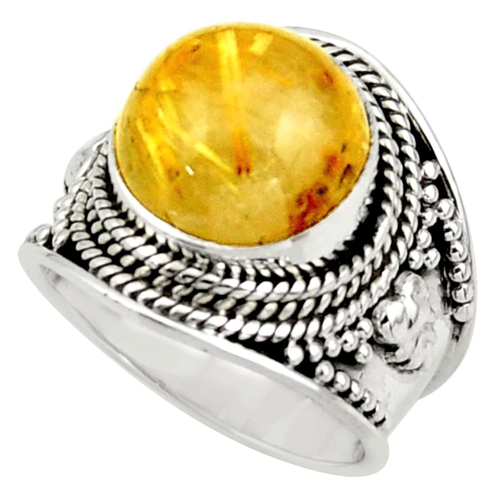 925 silver 7.02cts natural golden tourmaline rutile solitaire ring size 6 r41753