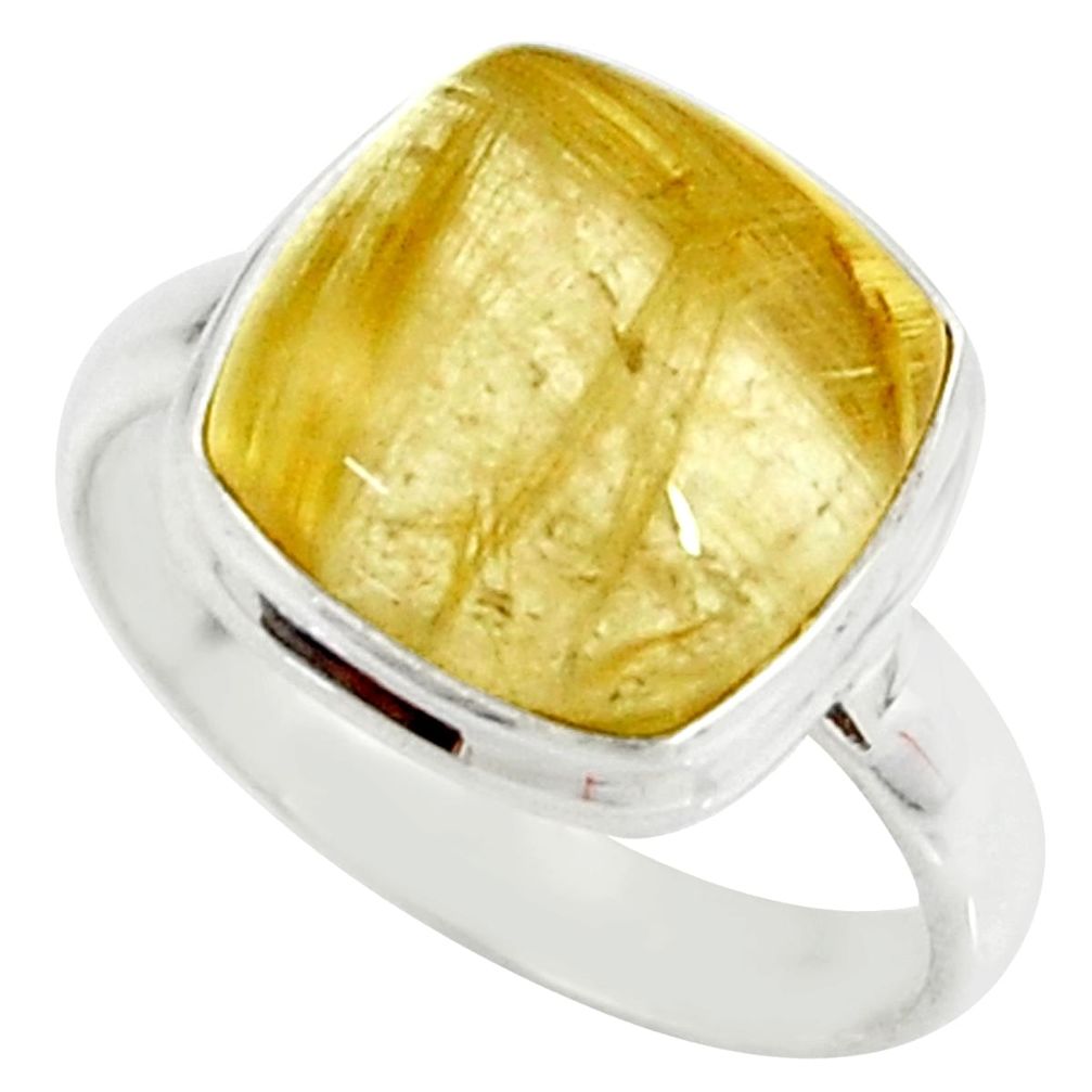 925 silver 6.54cts natural golden tourmaline rutile solitaire ring size 8 r39376
