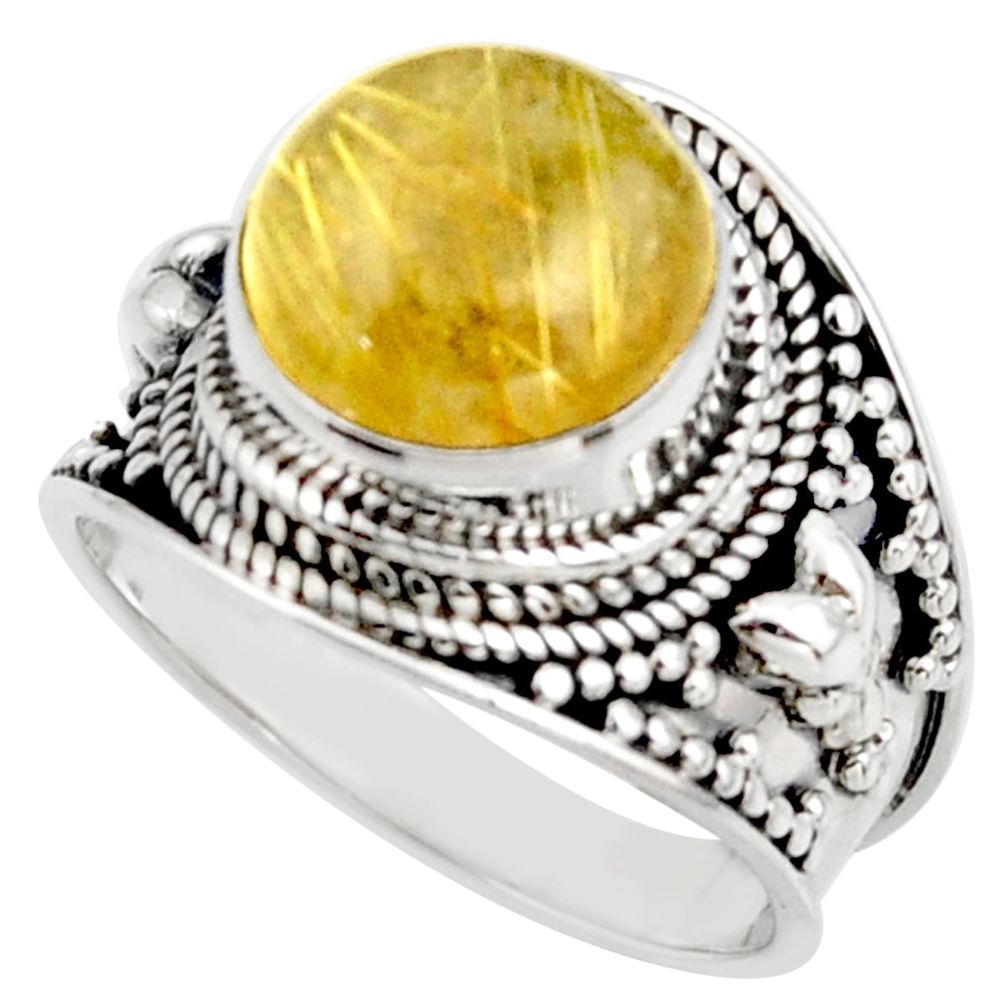 925 silver 6.96cts natural golden tourmaline rutile solitaire ring size 9 r41759