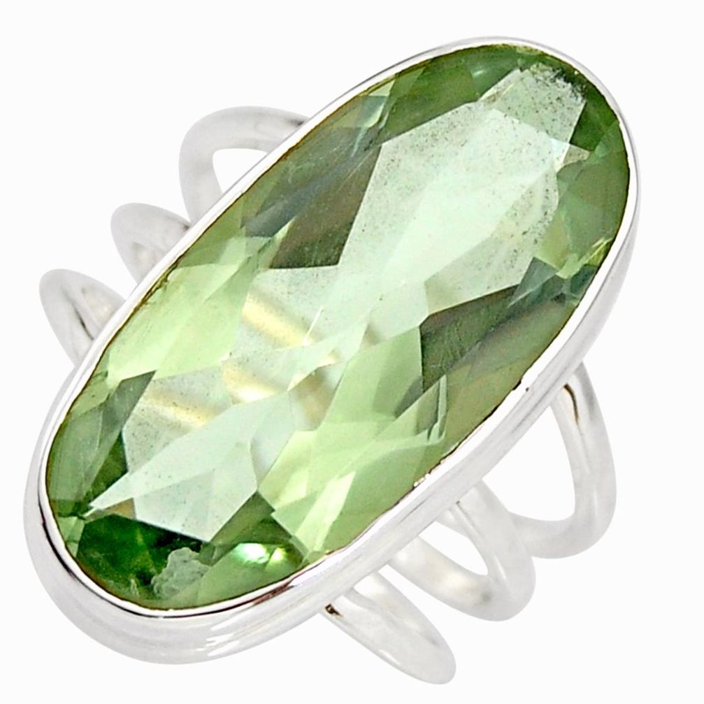 925 silver 13.65cts natural green amethyst oval solitaire ring size 7.5 r27103