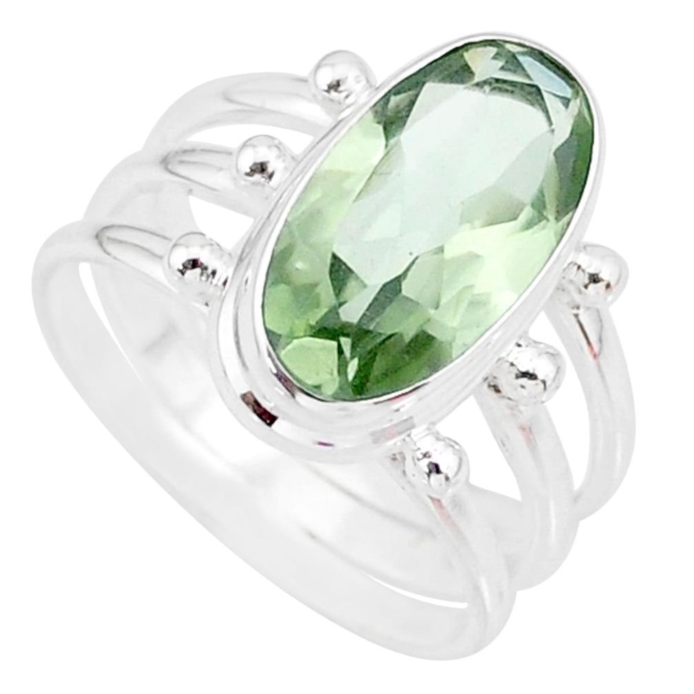 925 silver 8.03cts natural green amethyst oval solitaire ring size 9 r85004