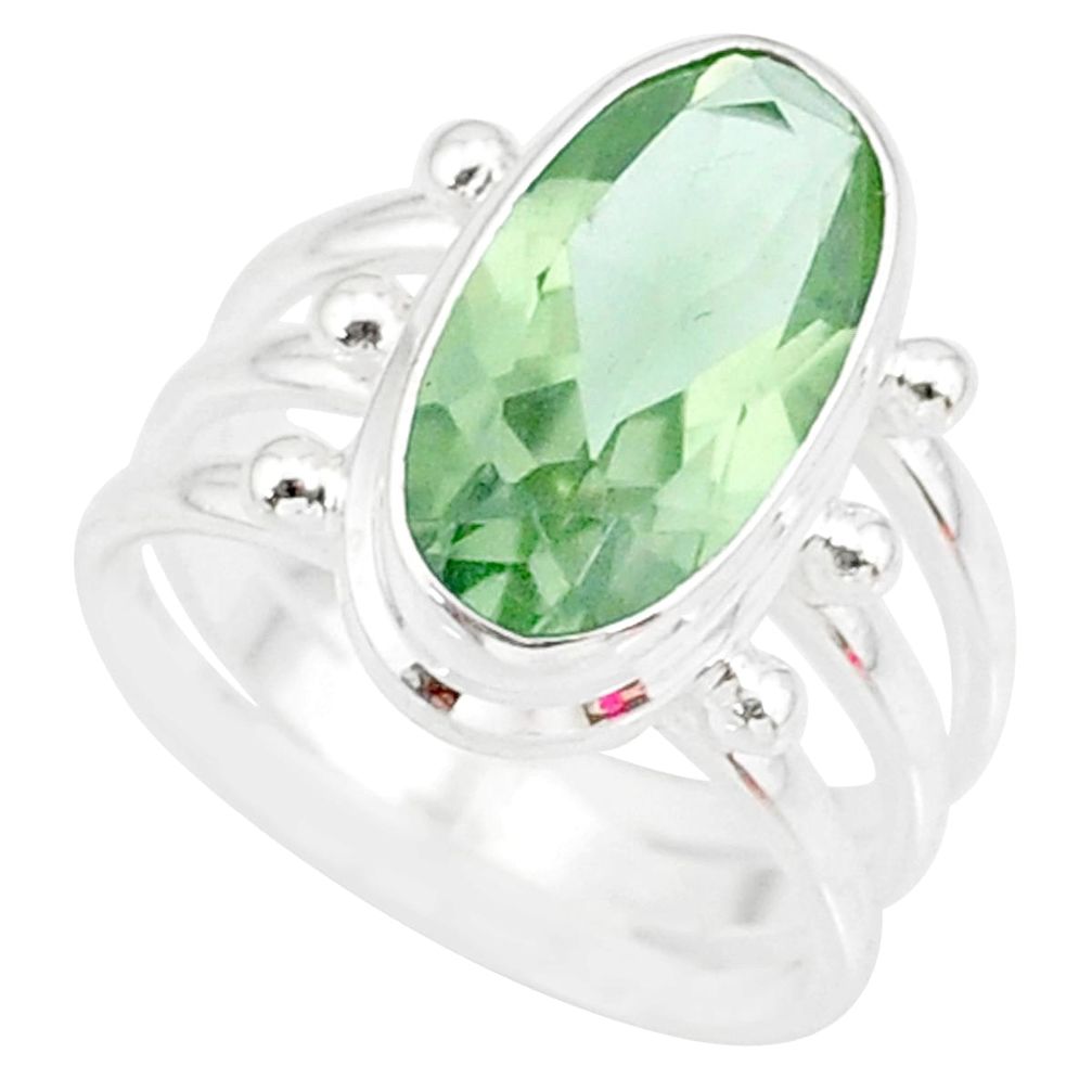 925 silver 7.78cts natural green amethyst solitaire ring jewelry size 7.5 r85000