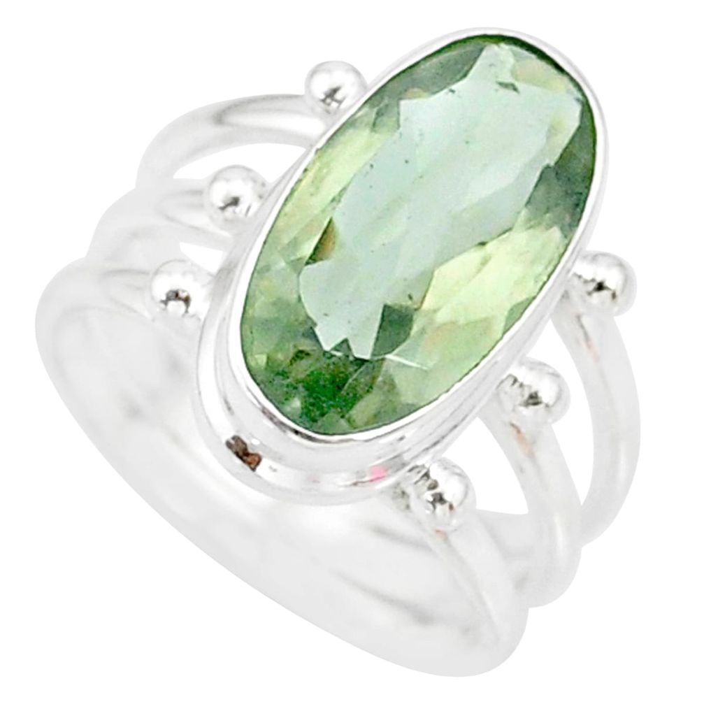 925 silver 7.55cts natural green amethyst solitaire ring jewelry size 7.5 r85019