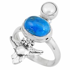 925 silver 5.75cts natural green apatite (madagascar) owl ring size 8.5 p61055