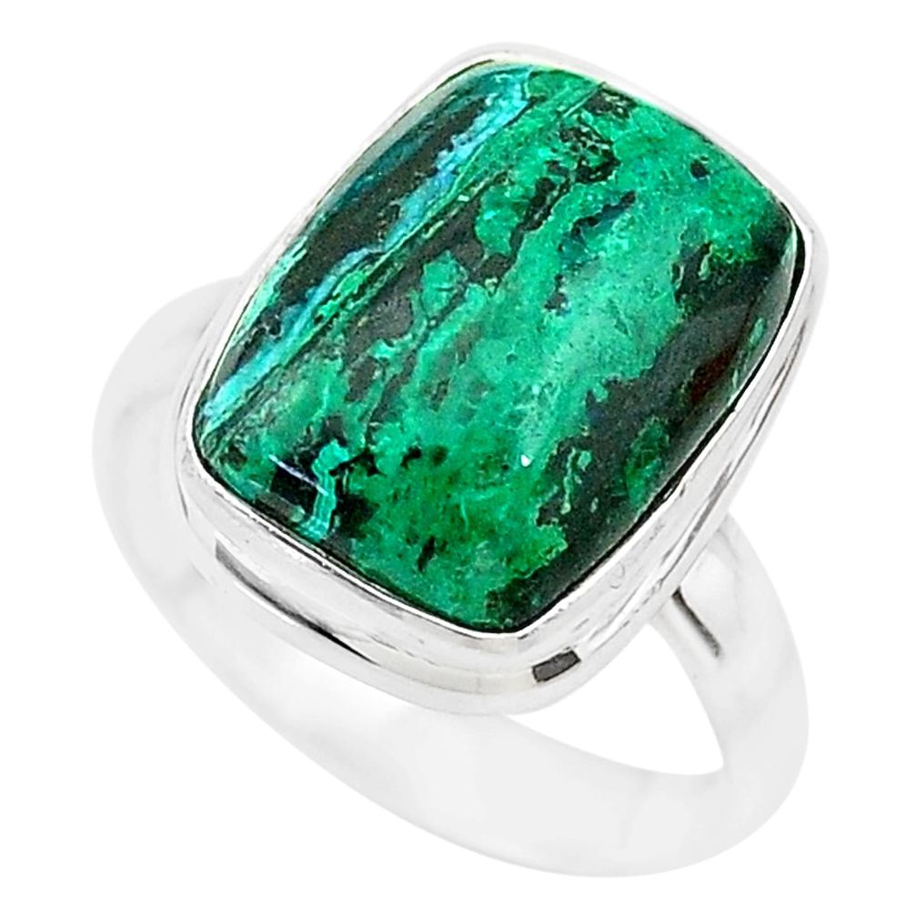 925 silver 8.22cts natural green azurite malachite solitaire ring size 7 t21500