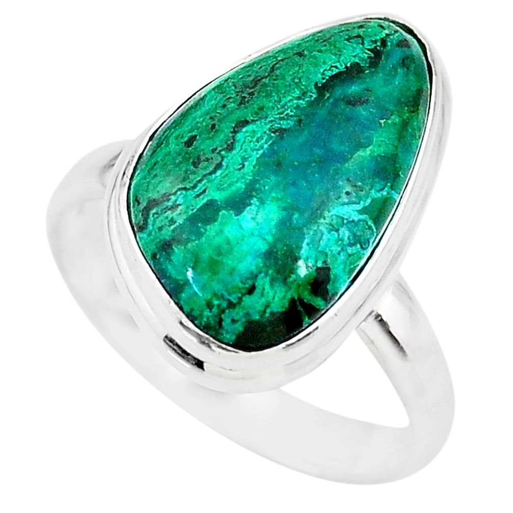 925 silver 11.58cts natural green azurite malachite solitaire ring size 9 t21497