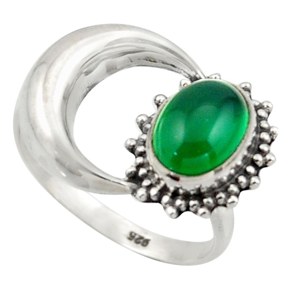 925 silver 3.32cts natural green chalcedony half moon ring jewelry size 8 r41764