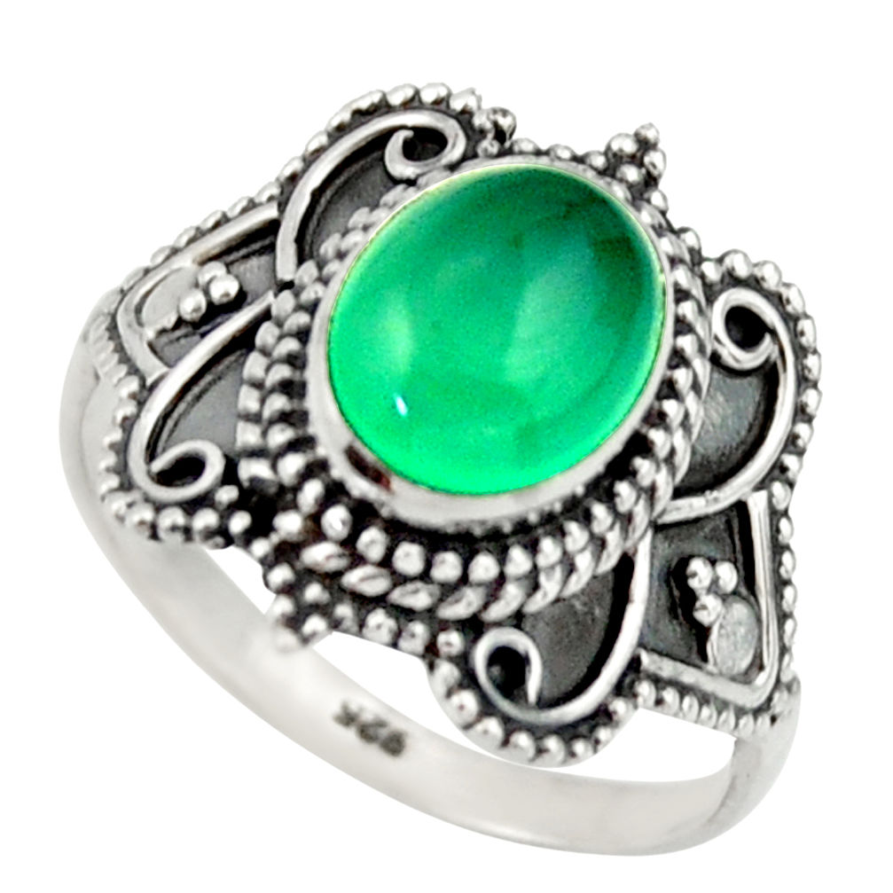 925 silver 3.01cts natural green chalcedony oval solitaire ring size 7.5 r40473