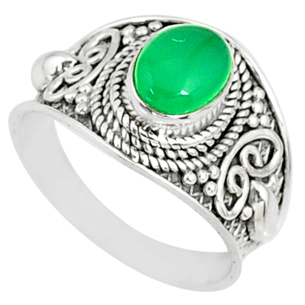925 silver 2.03cts natural green chalcedony oval solitaire ring size 7.5 r81424
