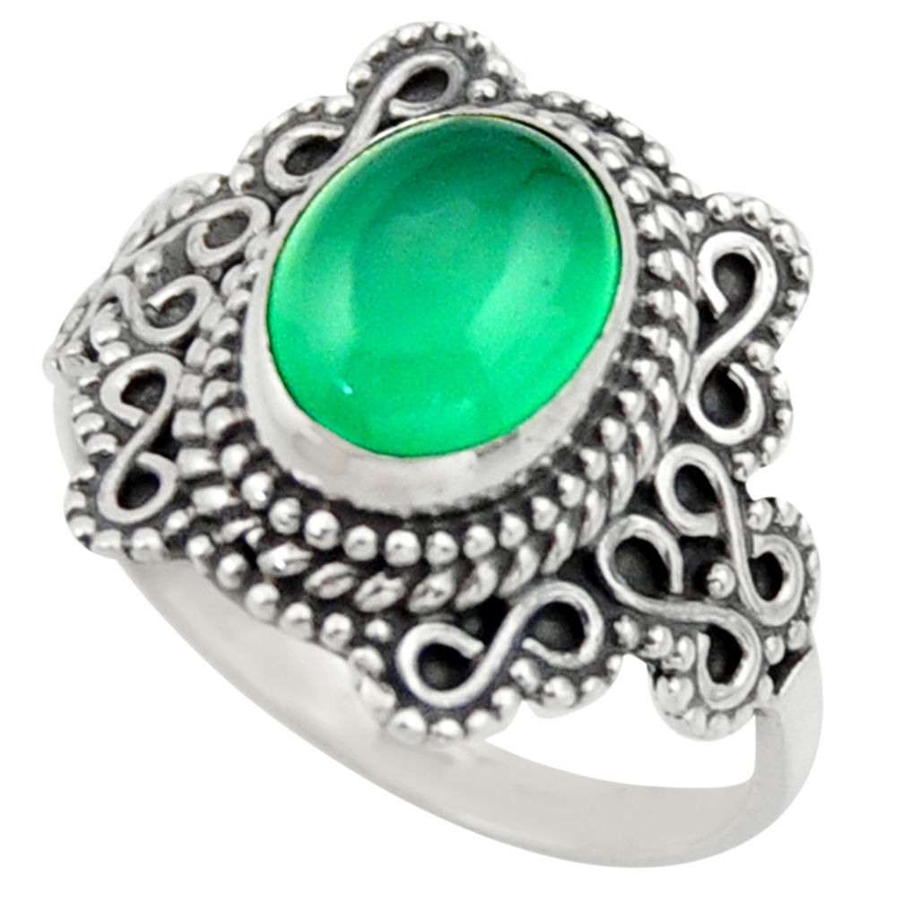 925 silver 3.19cts natural green chalcedony solitaire ring jewelry size 7 r40489