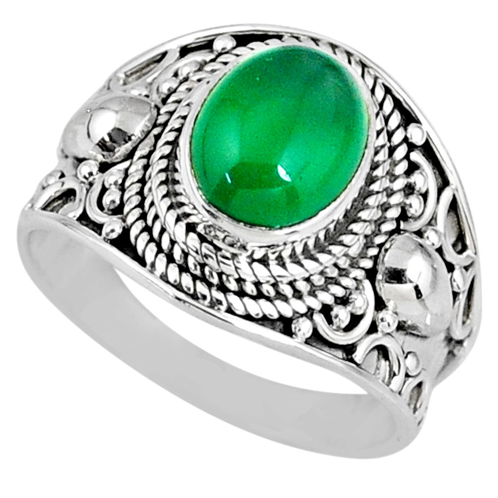 925 silver 3.19cts natural green chalcedony solitaire ring jewelry size 7 r58247