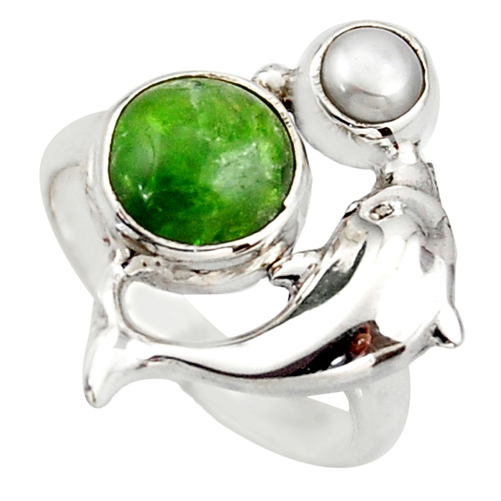 925 silver 3.91cts natural green chrome diopside dolphin ring size 6.5 d46049