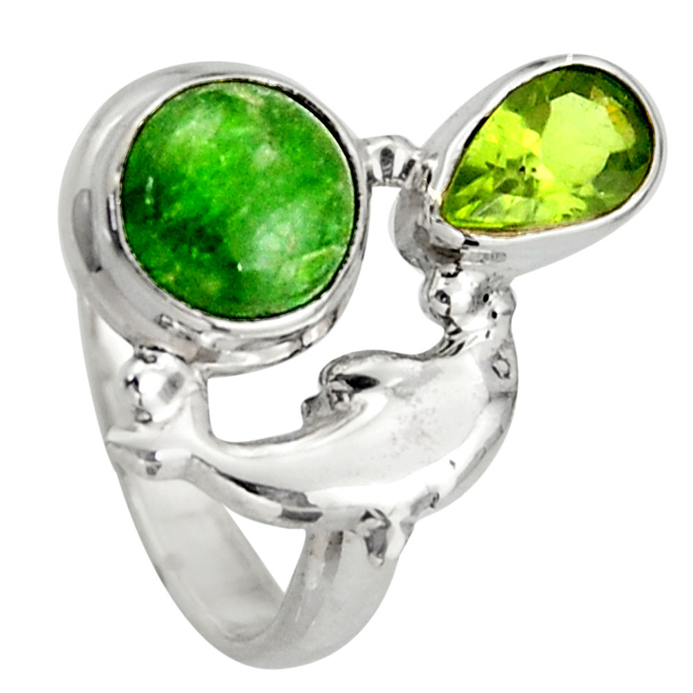 925 silver 5.36cts natural green chrome diopside dolphin ring size 7 d46064