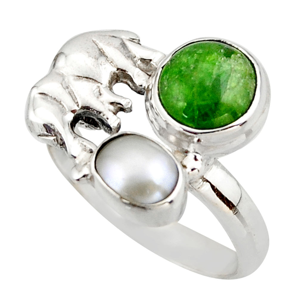 925 silver 5.52cts natural green chrome diopside elephant ring size 8 d46026