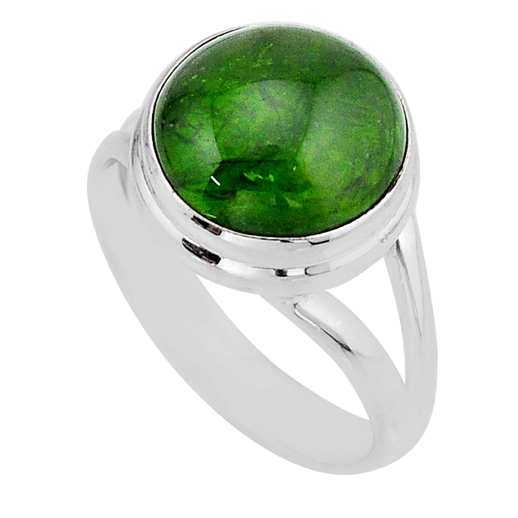 925 silver 6.29cts natural green chrome diopside round ring size 8.5 y62905