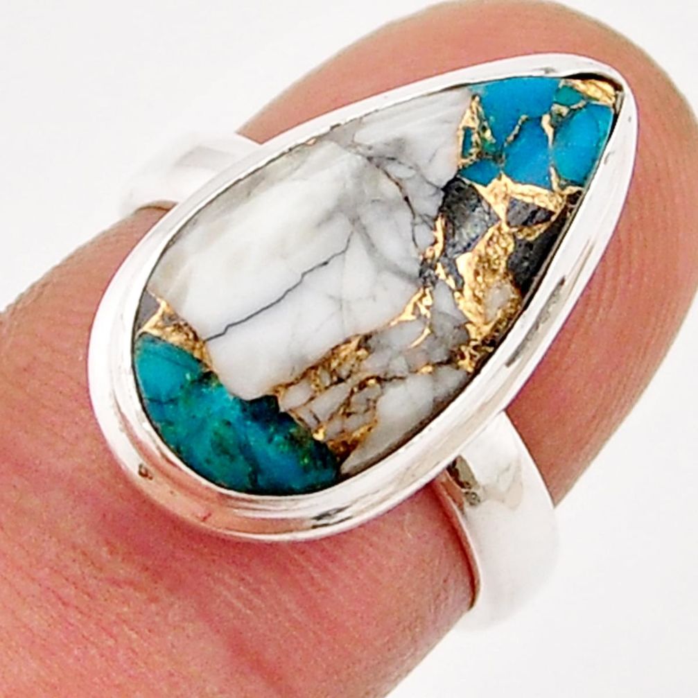 925 silver 7.03cts natural green chrysocolla shungite howlite ring size 6 y25415