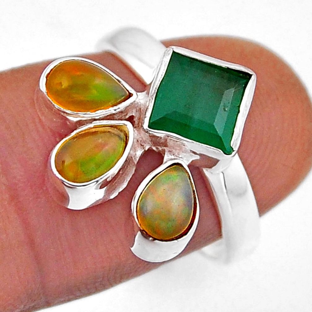 925 silver 4.82cts natural green emerald ethiopian opal pear ring size 7 n49539