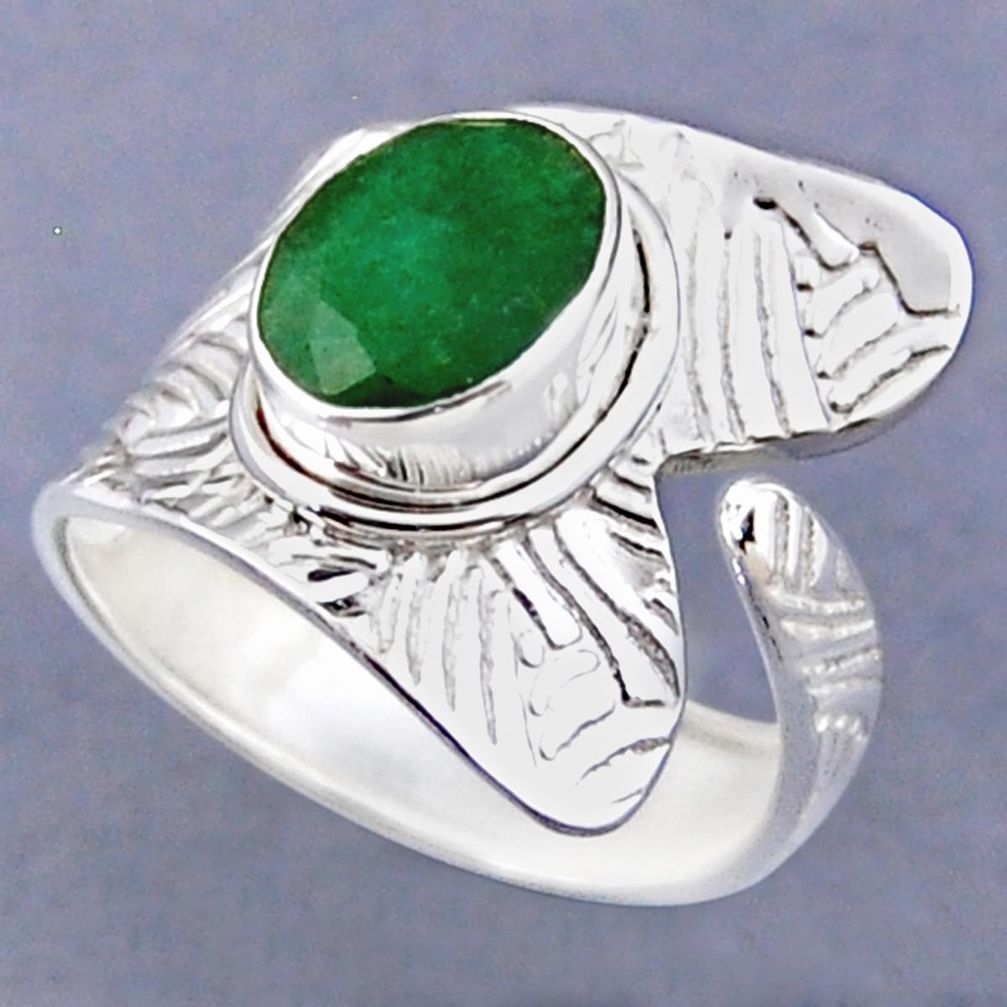 925 silver 4.06cts natural green emerald oval adjustable ring size 8.5 r54808