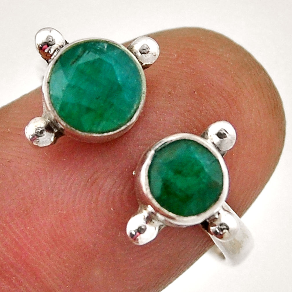 925 silver 2.42cts natural green emerald round adjustable ring size 7.5 n41232