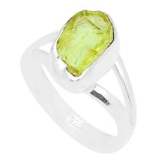 925 silver 4.23cts natural green hiddenite rough fancy shape ring size 7 u67089