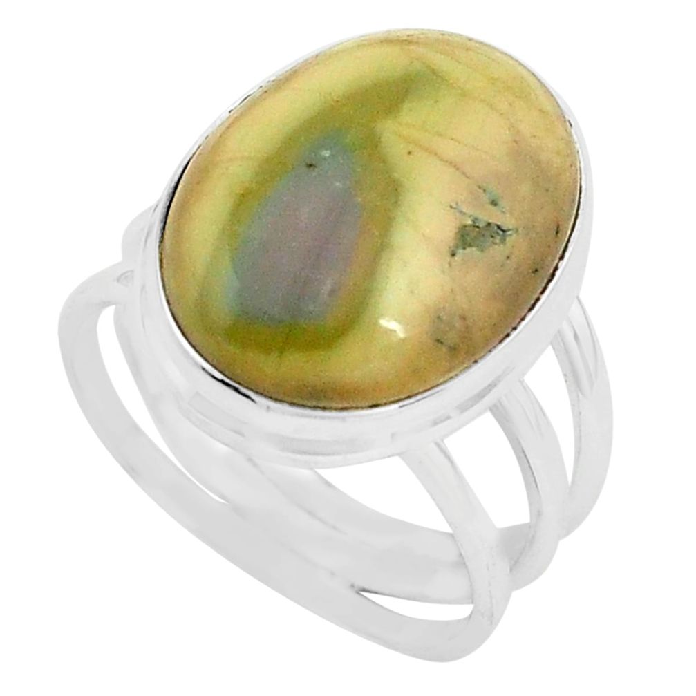 925 silver 14.12cts natural green imperial jasper solitaire ring size 8.5 p80695