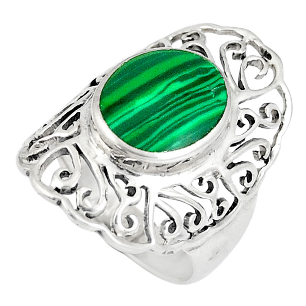 925 silver 2.44cts natural green malachite (pilot's stone) ring size 5.5 c12884