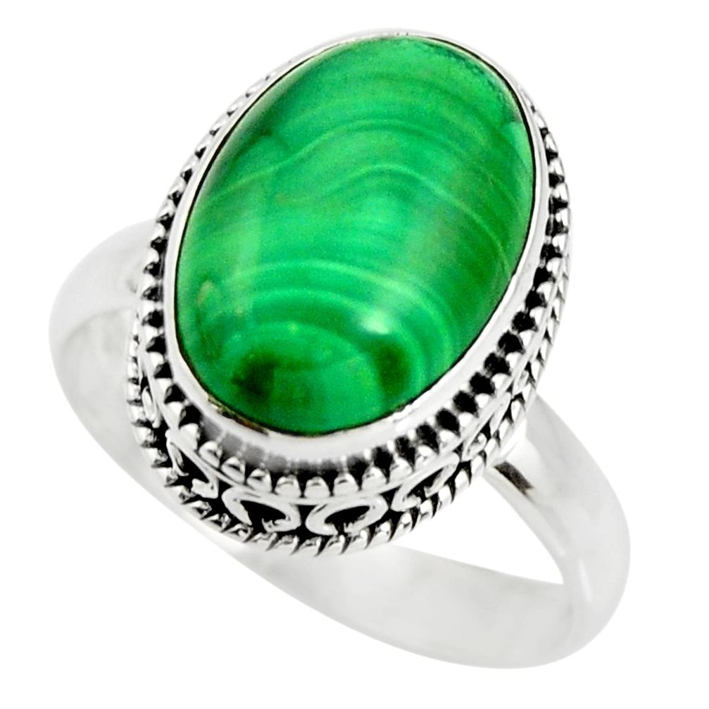 925 silver 6.60cts natural green malachite oval solitaire ring size 8.5 r26330