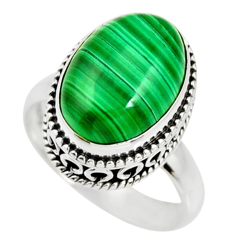 925 silver 6.80cts natural green malachite oval solitaire ring size 7 r26326