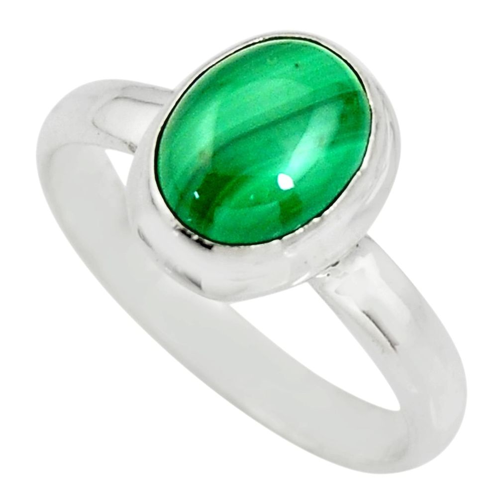 925 silver 3.30cts natural green malachite oval solitaire ring size 7 r26389
