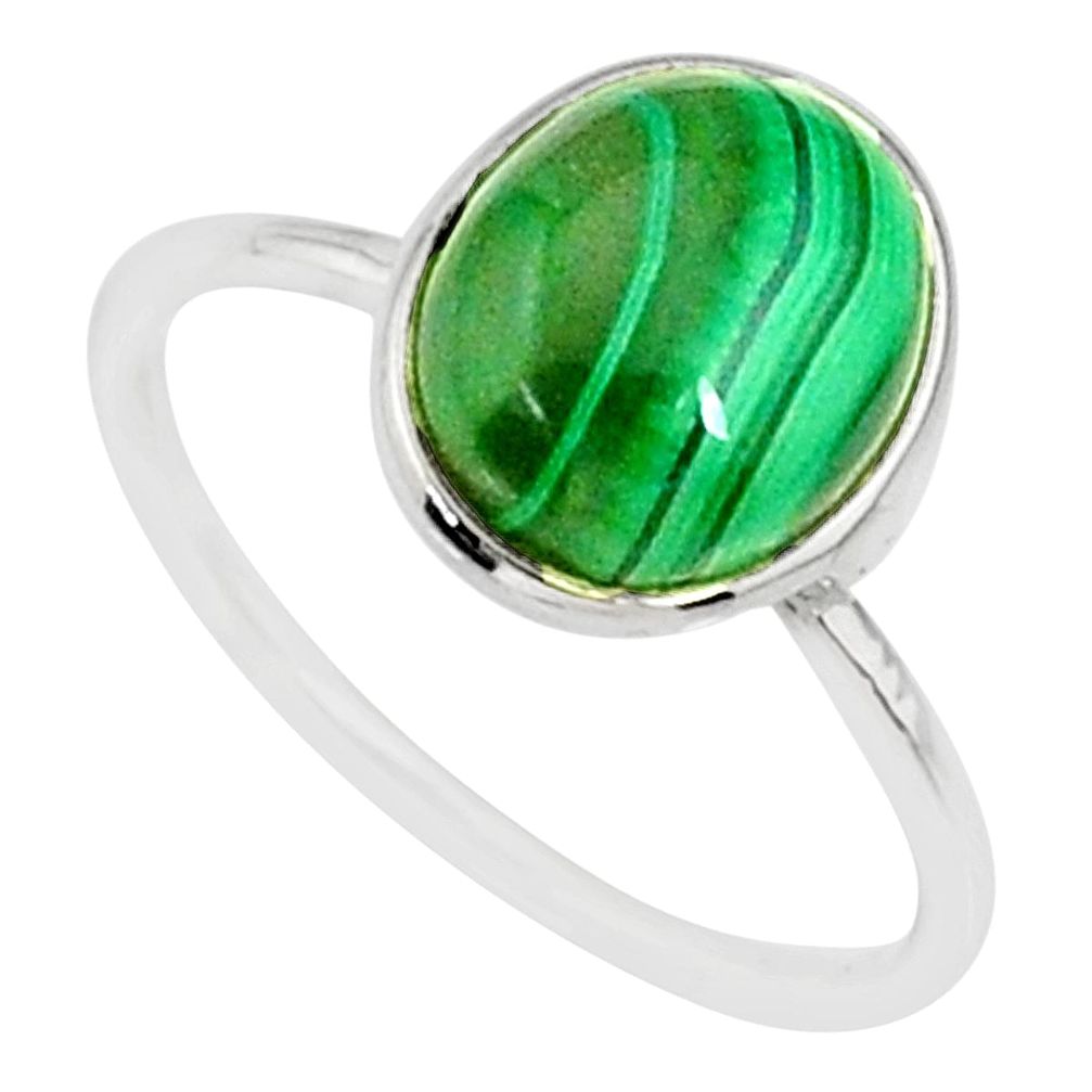 925 silver 4.57cts natural green malachite oval solitaire ring size 7 r81676