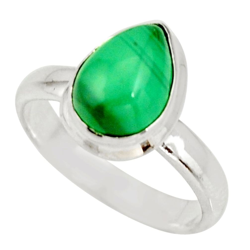 925 silver 3.13cts natural green malachite pear solitaire ring size 6 r27415